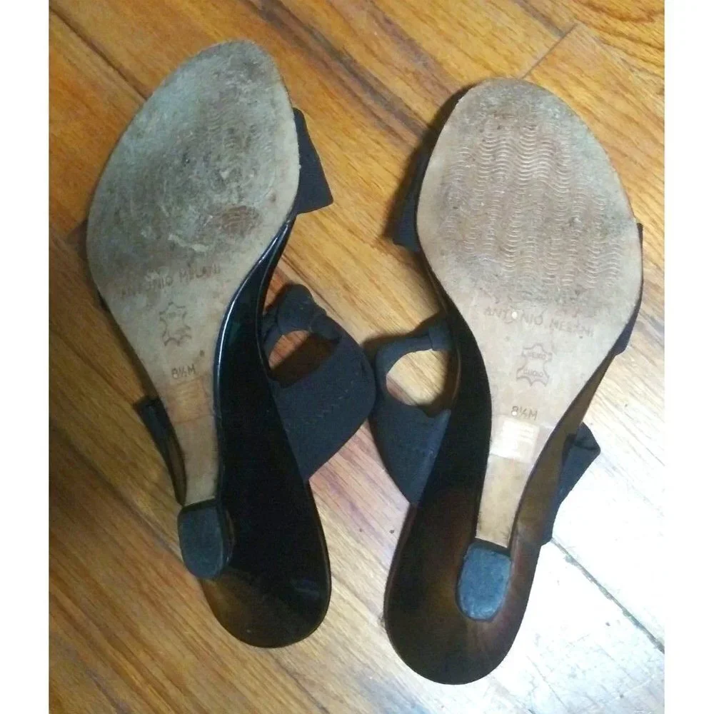 Antonio Melani Wedge sandals Slip on stretch straps Riveria Sz 8.5M black strapy